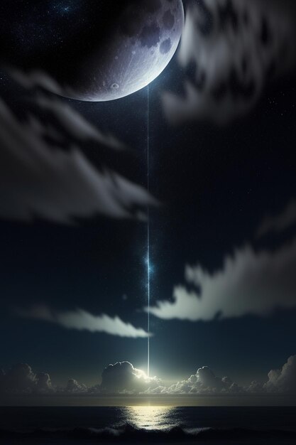 Foto noche cielo estrellado luz de la luna brillando en el agua del mar pensamientos solitarios fondo de pantalla banner