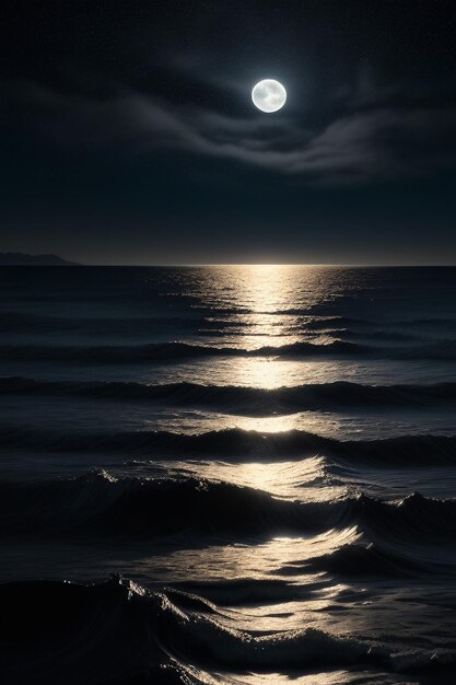 Noche cielo estrellado luz de la luna brillando en el agua del mar pensamientos solitarios fondo de pantalla banner