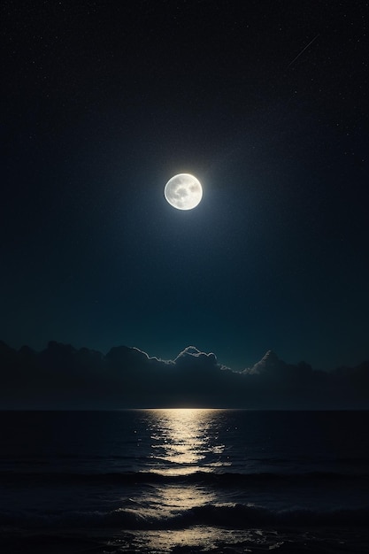 Noche cielo estrellado luz de la luna brillando en el agua del mar pensamientos solitarios fondo de pantalla banner