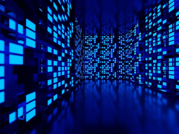 Noche de ciudad cyberpunk en 3D con luz azul