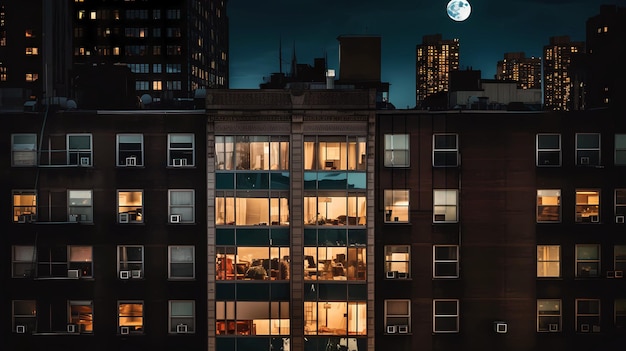 noche ciudad ventanas luz borrosa lámpara luz edificios y casas estilo de vida urbano