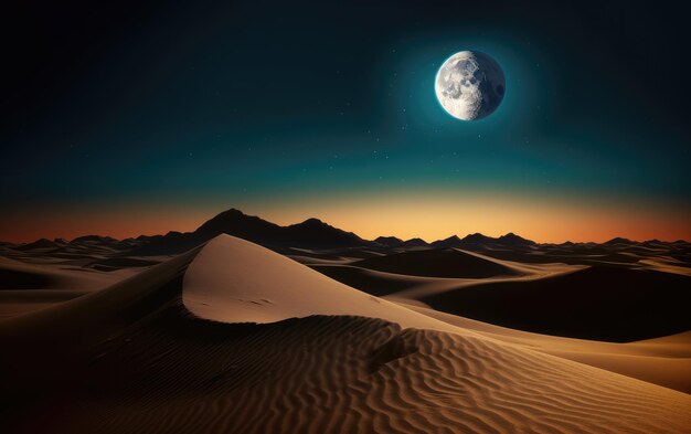 Foto noche en el desierto con luna ia generativa