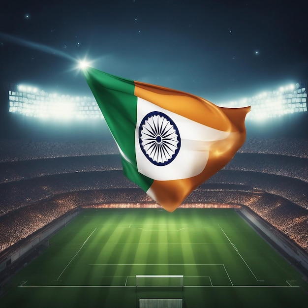 Foto noche del estadio de la bandera de la india con fondo de luz deportiva generado por ai