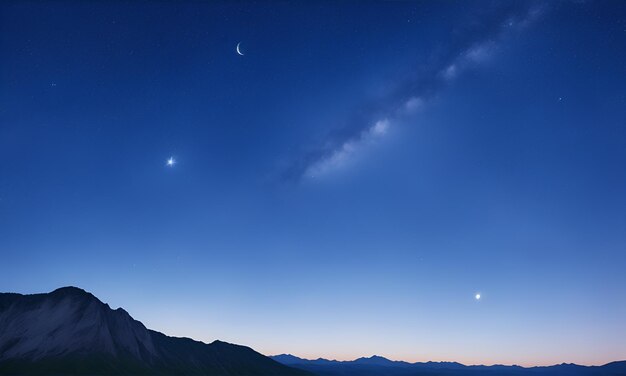 Noche de estrellas y vista para la montaña media luna y hermosa 4k