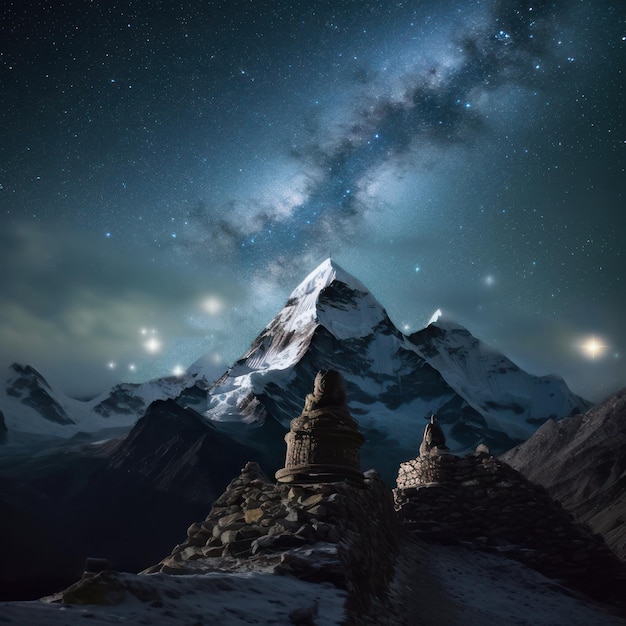 Noche Everest Templos tibetanos IA generativa