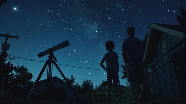 La noche familiar de observación de las estrellas