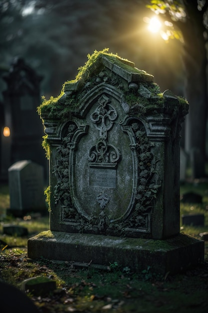 Noche de Halloween en la lápida del antiguo cementerio