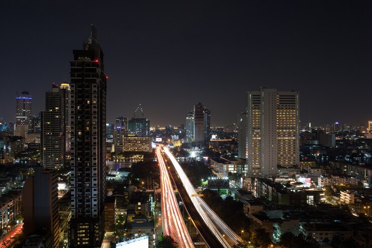 La noche iluminó Bangkok, Tailandia