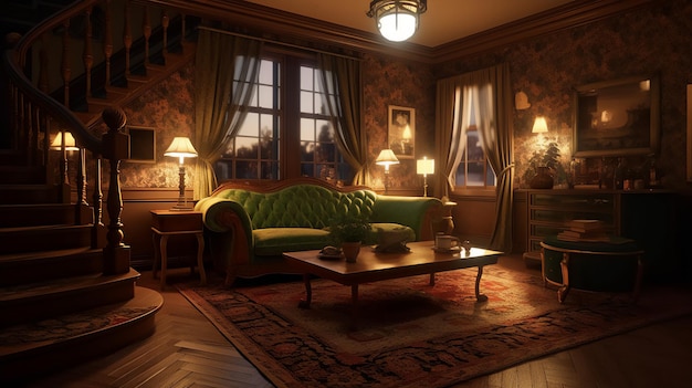 noche interior de casa clásica vintage
