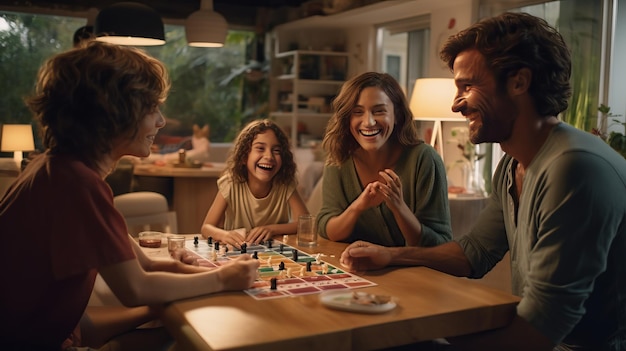 Foto noche de juegos familiares un vínculo alegre a través de juegos de mesa en casa