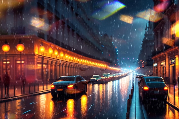 noche lluviosa calle de la ciudad luz borrosa y gotas de lluvia en el vidrio clima lluvioso