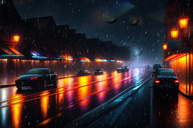 noche lluviosa calle de la ciudad luz borrosa y gotas de lluvia en el vidrio clima lluvioso