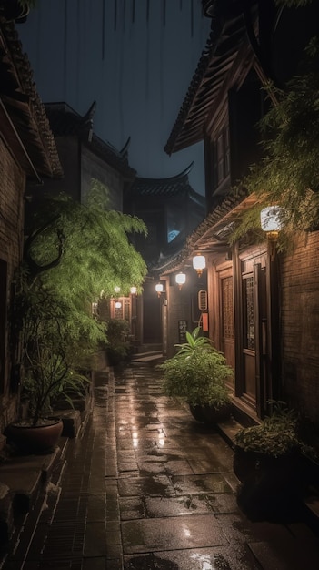 Una noche lluviosa en la ciudad de lijiang