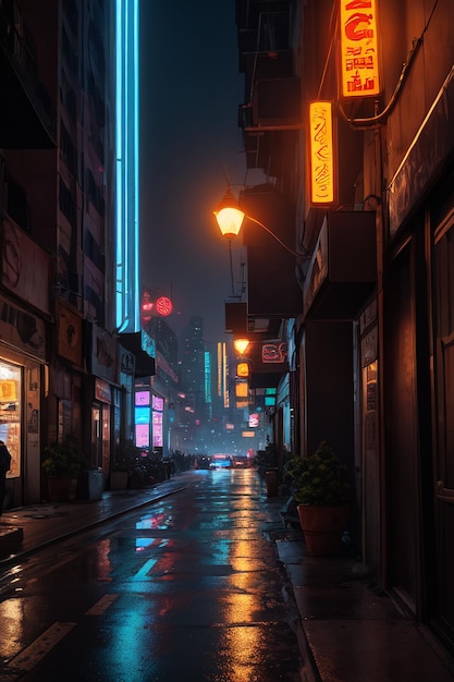 Una noche lluviosa en tokio, japón.