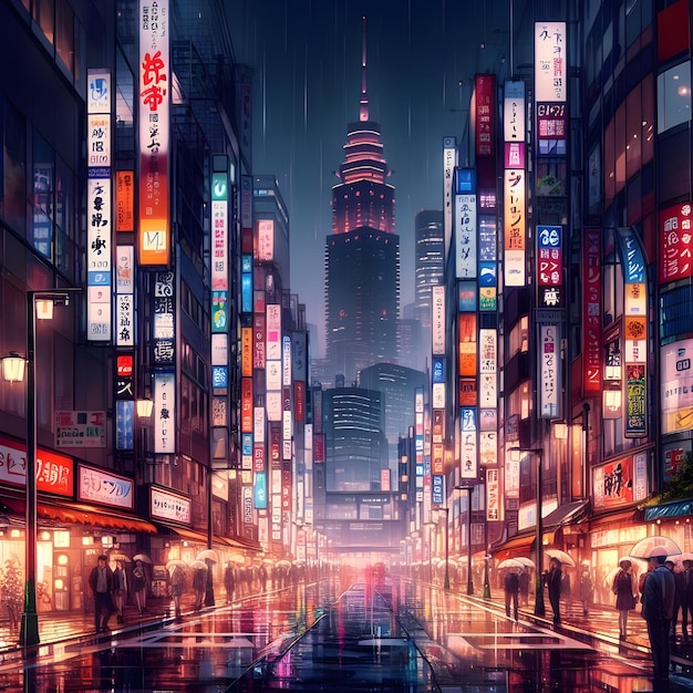 Foto una noche lluviosa en tokio