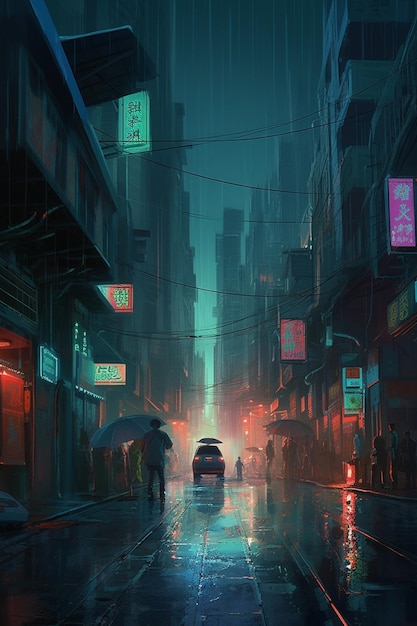 Una noche lluviosa en Tokio.