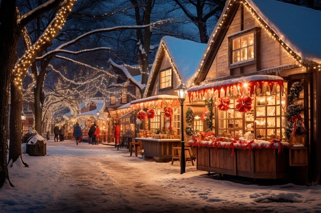 La noche luminosa del mercado navideño