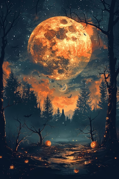 La noche de la luna de calabaza de Halloween