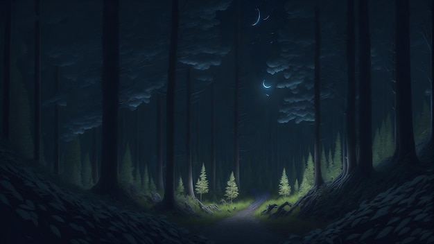 Noche de luna oscura en un bosque