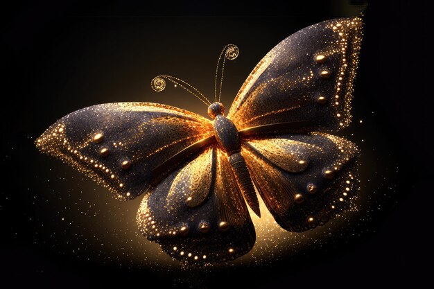 Noche mágica mariposa brillo dorado polvo dorado naturaleza fondo insecto místico Ilustración generativa de IA