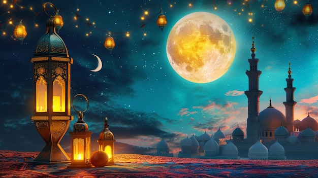 la noche de la mezquita de la linterna ramadán kareem fondo