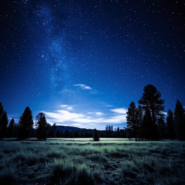 Noche oscura azul con estrellas en el cielo