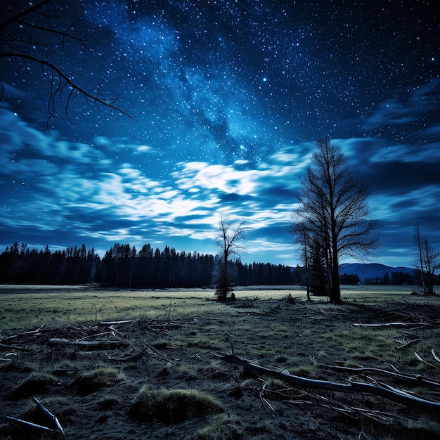 Foto noche oscura azul con estrellas en el cielo