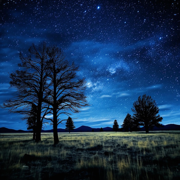 Foto noche oscura azul con estrellas en el cielo