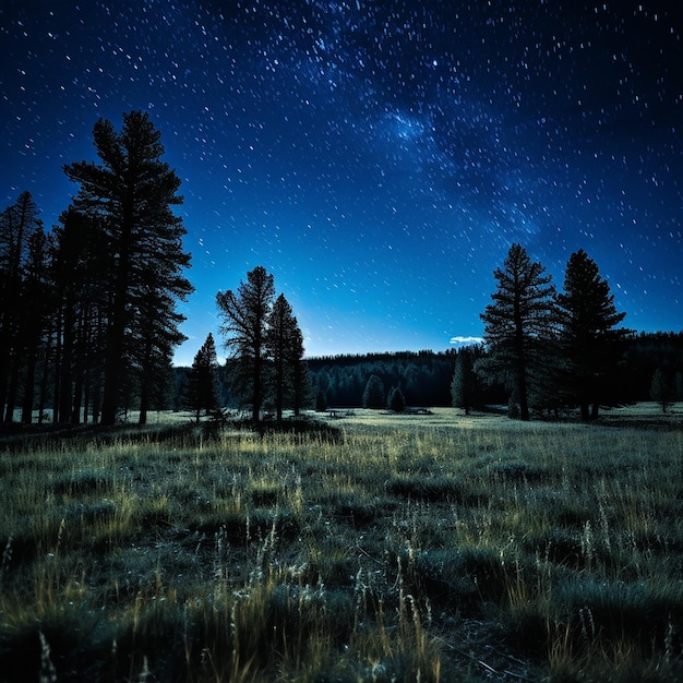 Foto noche oscura azul con estrellas en el cielo