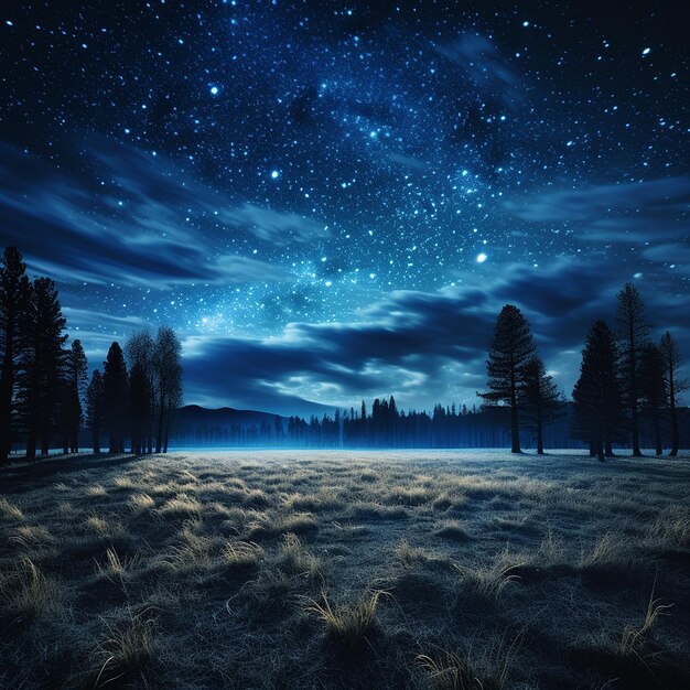 Foto noche oscura azul con estrellas en el cielo