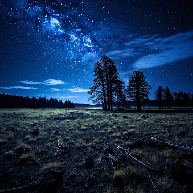 Foto noche oscura azul con estrellas en el cielo