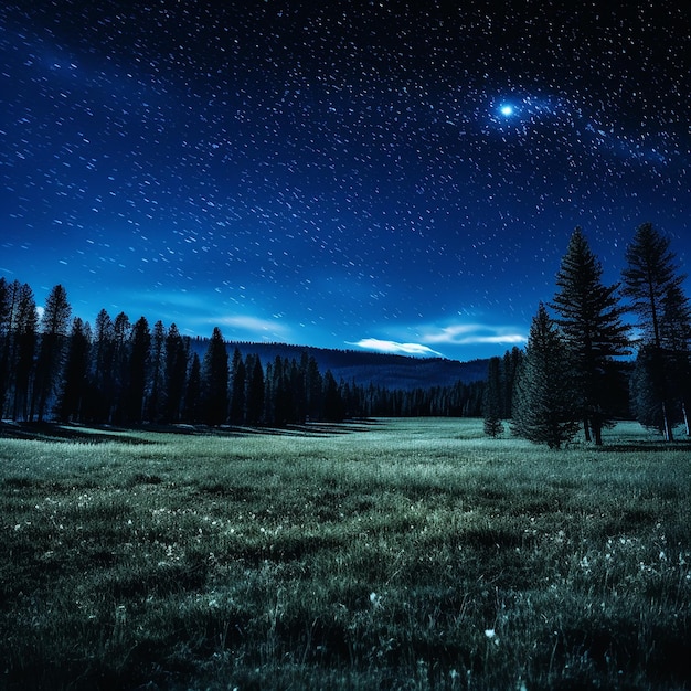 Foto noche oscura azul con estrellas en el cielo