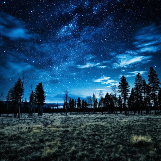 Foto noche oscura azul con estrellas en el cielo