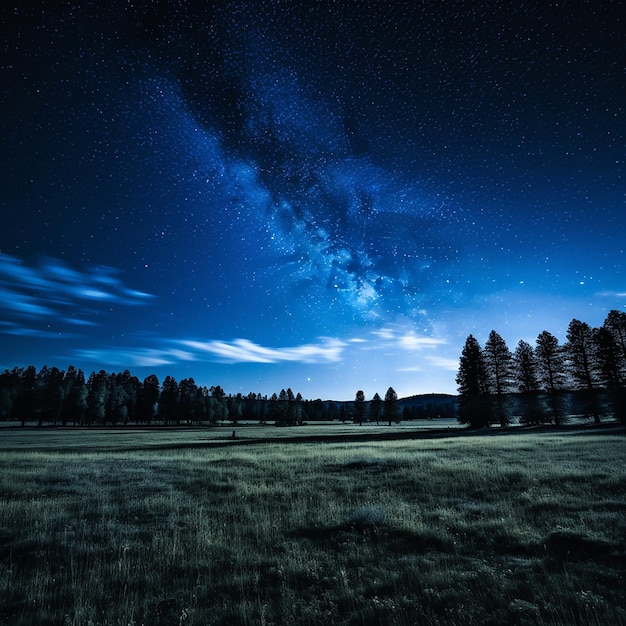 Foto noche oscura azul con estrellas en el cielo