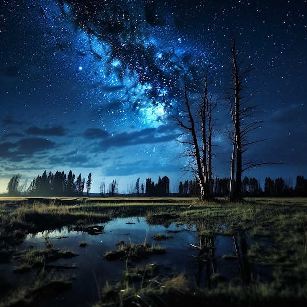 Noche oscura azul con estrellas en el cielo