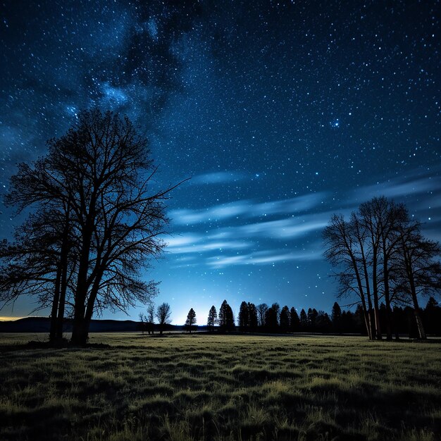 Foto noche oscura azul con estrellas en el cielo