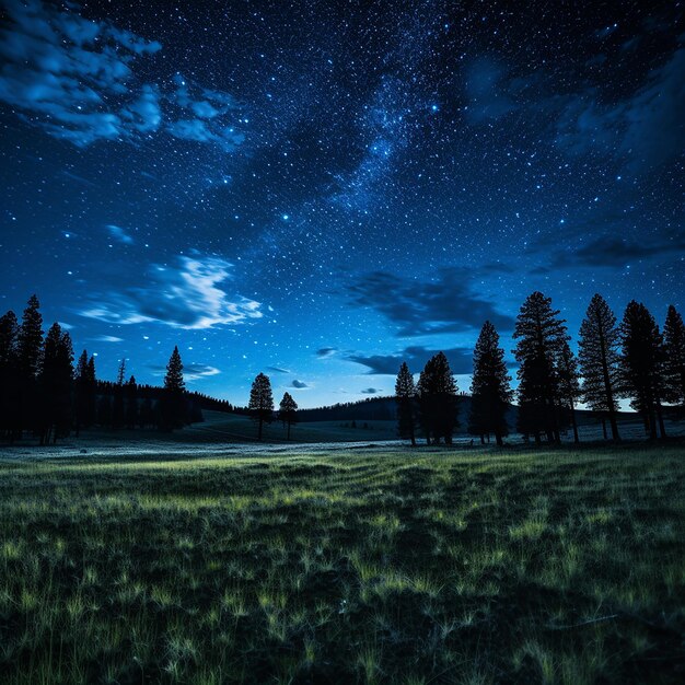 Foto noche oscura azul con estrellas en el cielo