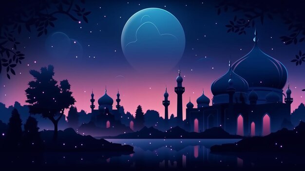 Noche de Ramadán Kareem Ilustración de fondo