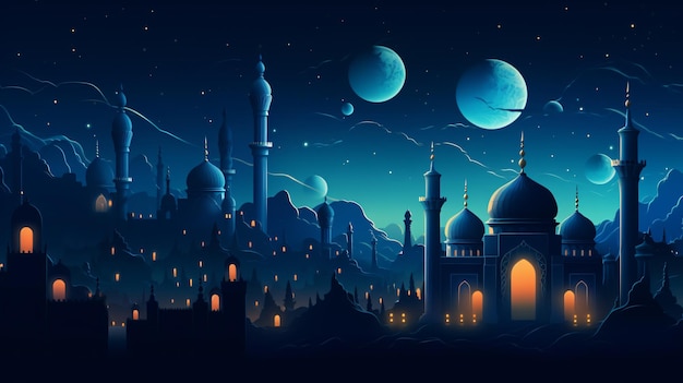 Noche de Ramadán Kareem Ilustración de fondo