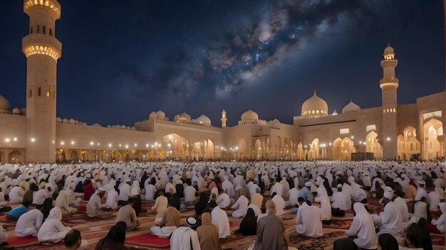 La noche de Ramadán de Laylat al-Qadr el cielo estrellado lleno de iluminación divina
