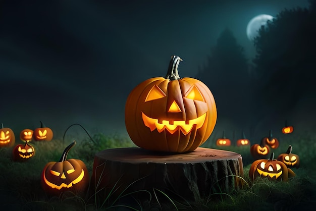 Noche realista fiesta de halloween calabaza luz y momento de terror fondo y fondo de pantalla