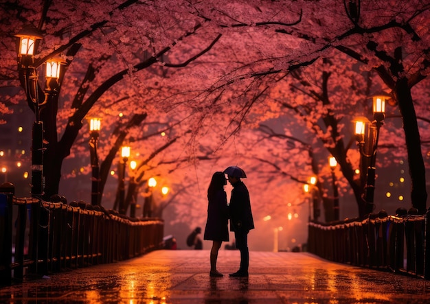 Una noche romántica disfrutando de los cerezos en flor iluminados en el Parque Ueno