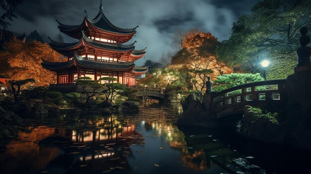 Noche de serenidad estrellada vistas al cielo sobre la pintoresca China