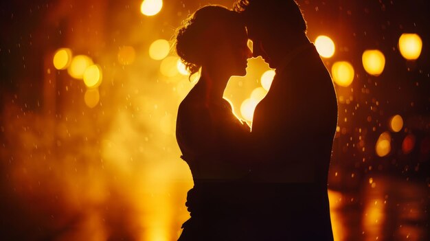 Una noche de silueta de pareja en una atmósfera romántica