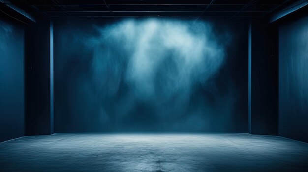 Noche vacía, escena sombría, rayos de luz de luna, humo de neón azul, smog, generación de IA