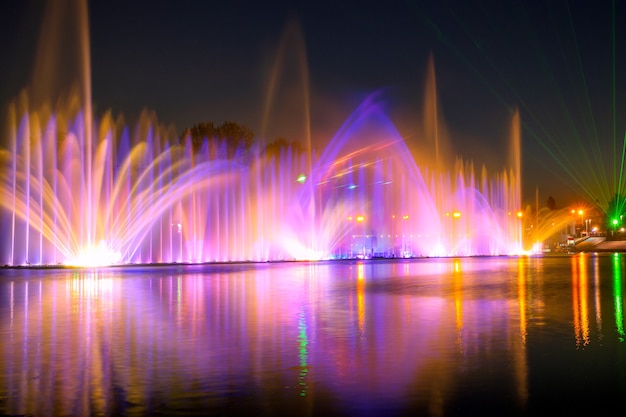 Noche de verano. Espectáculo láser y fuente de color.