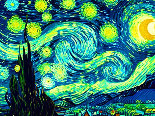 Noche de Vincent van Gogh en un brillante patrón pintado al óleo sin costuras, descarga de imagen