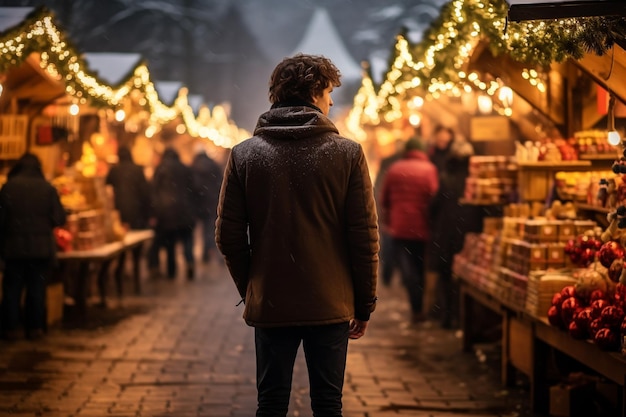 Noel vagueia por um movimentado mercado de Natal