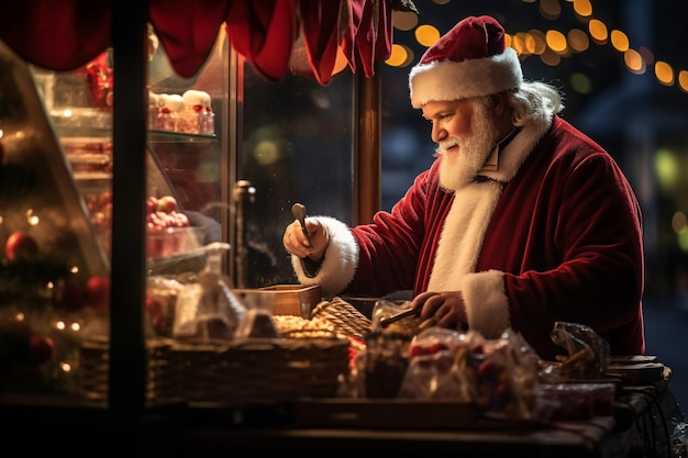 Noel vagueia por um movimentado mercado de Natal