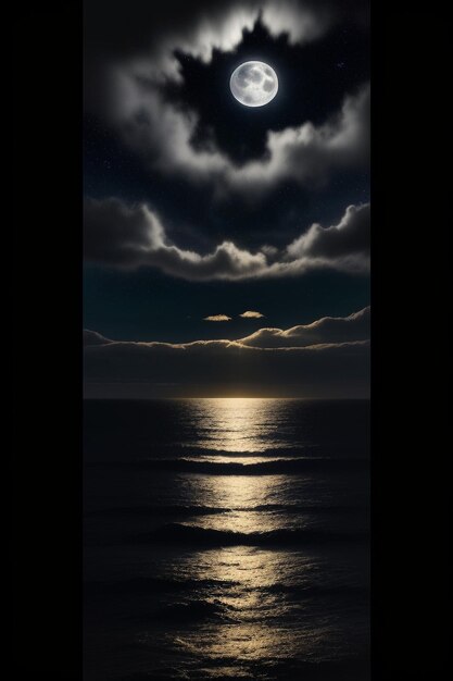 Foto noite céu estrelado luar brilhando na bandeira de fundo do papel de parede de pensamentos solitários da água do mar